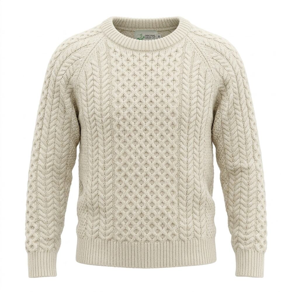Original Aran Co 100% Merino Wool Cream Cable Knit Sweater Women Size XS